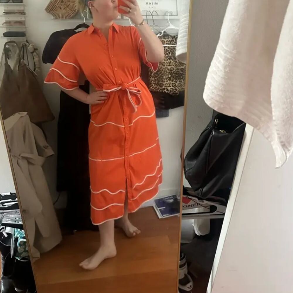 Alexis Orange Midi Shirt Dress XL Bright Feminine Career Fit flare Designer $575 - Picture 6 of 13